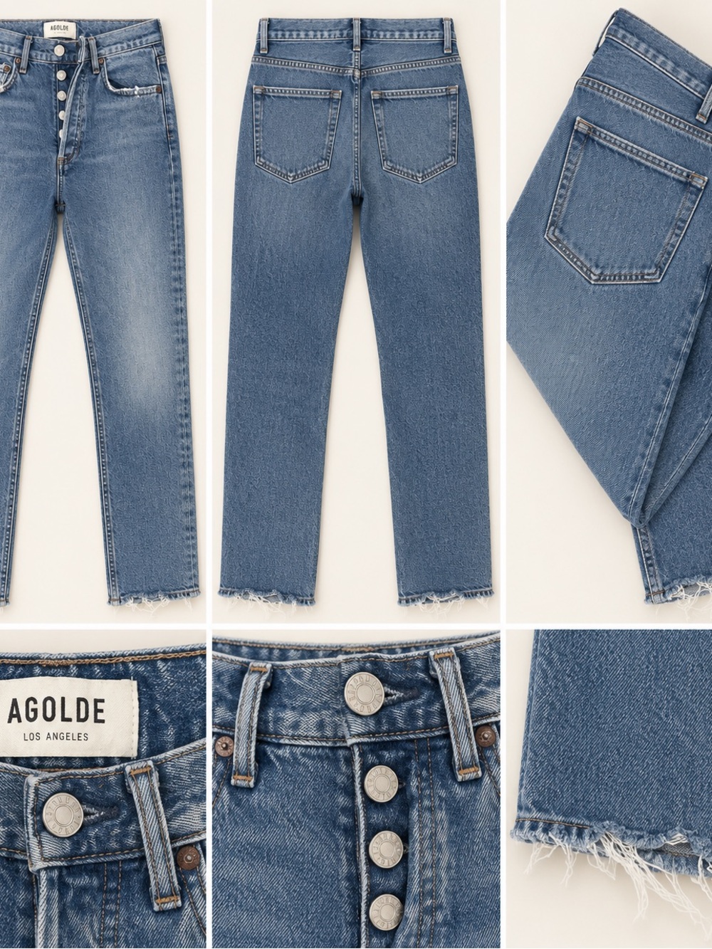 Agolde Medium Blue High-Rise Straight Crop Raw-Hem Jeans